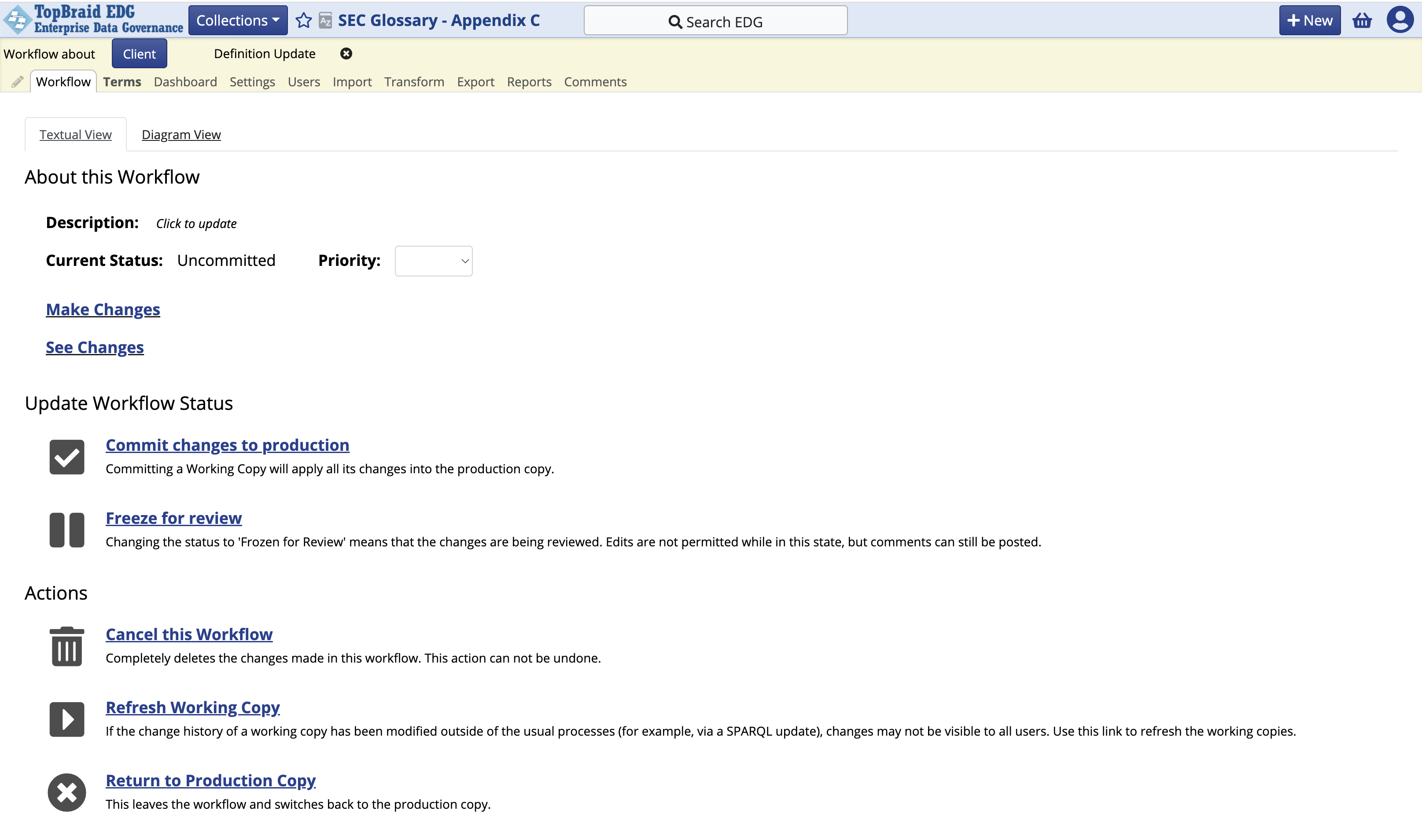 A Workflow's status tab