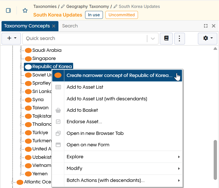 Create Narrower Concept Menu