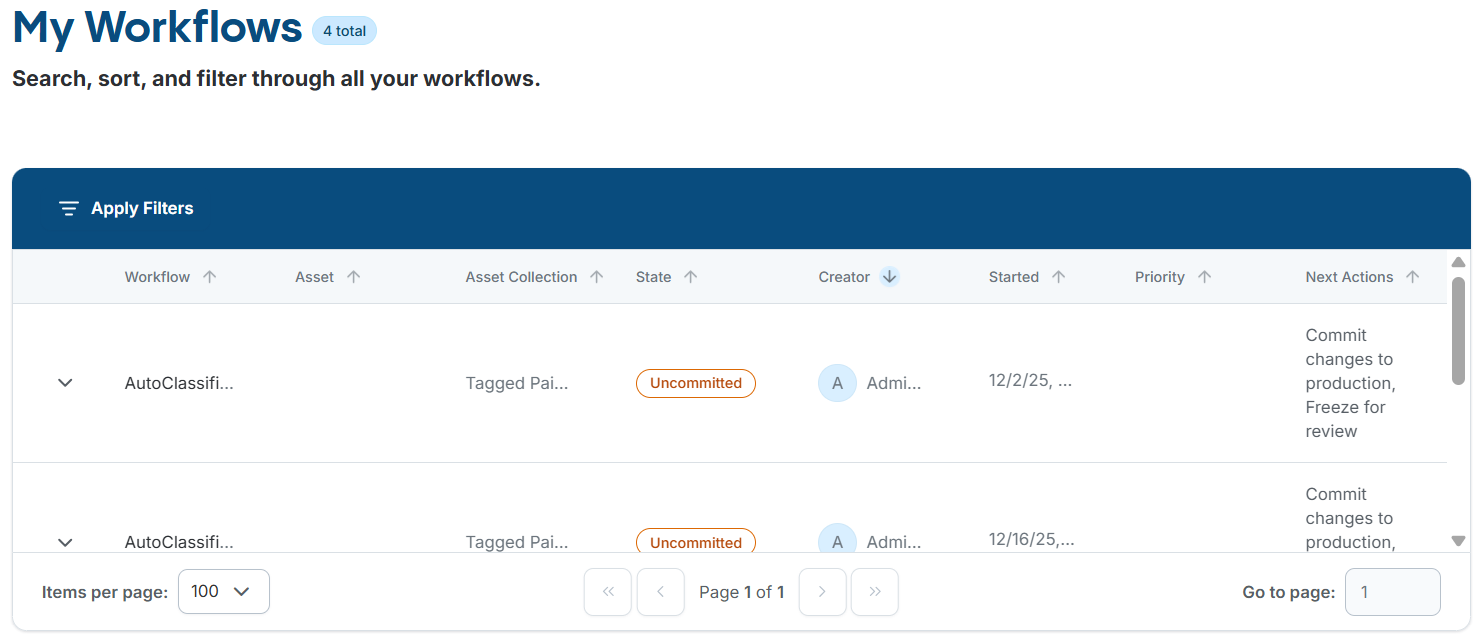 My Workflows Page