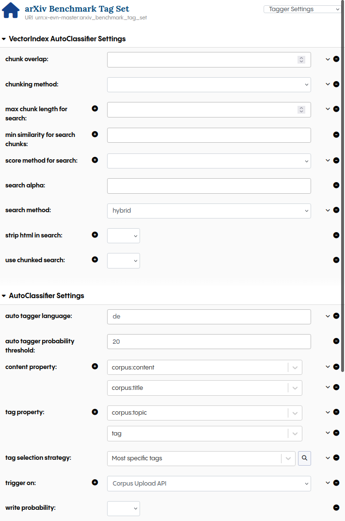 Tagger Settings fields