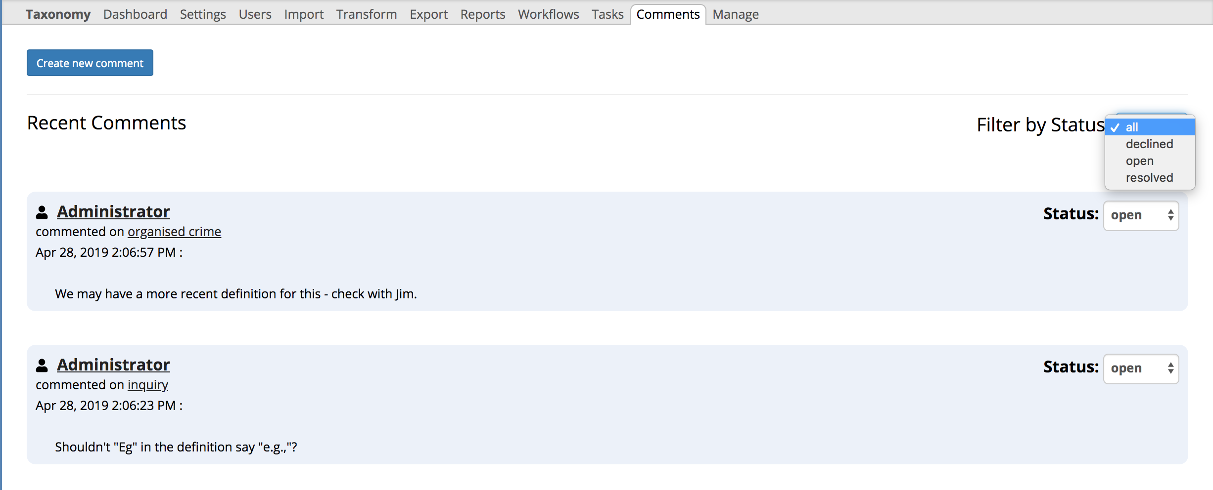 Recent Comments View