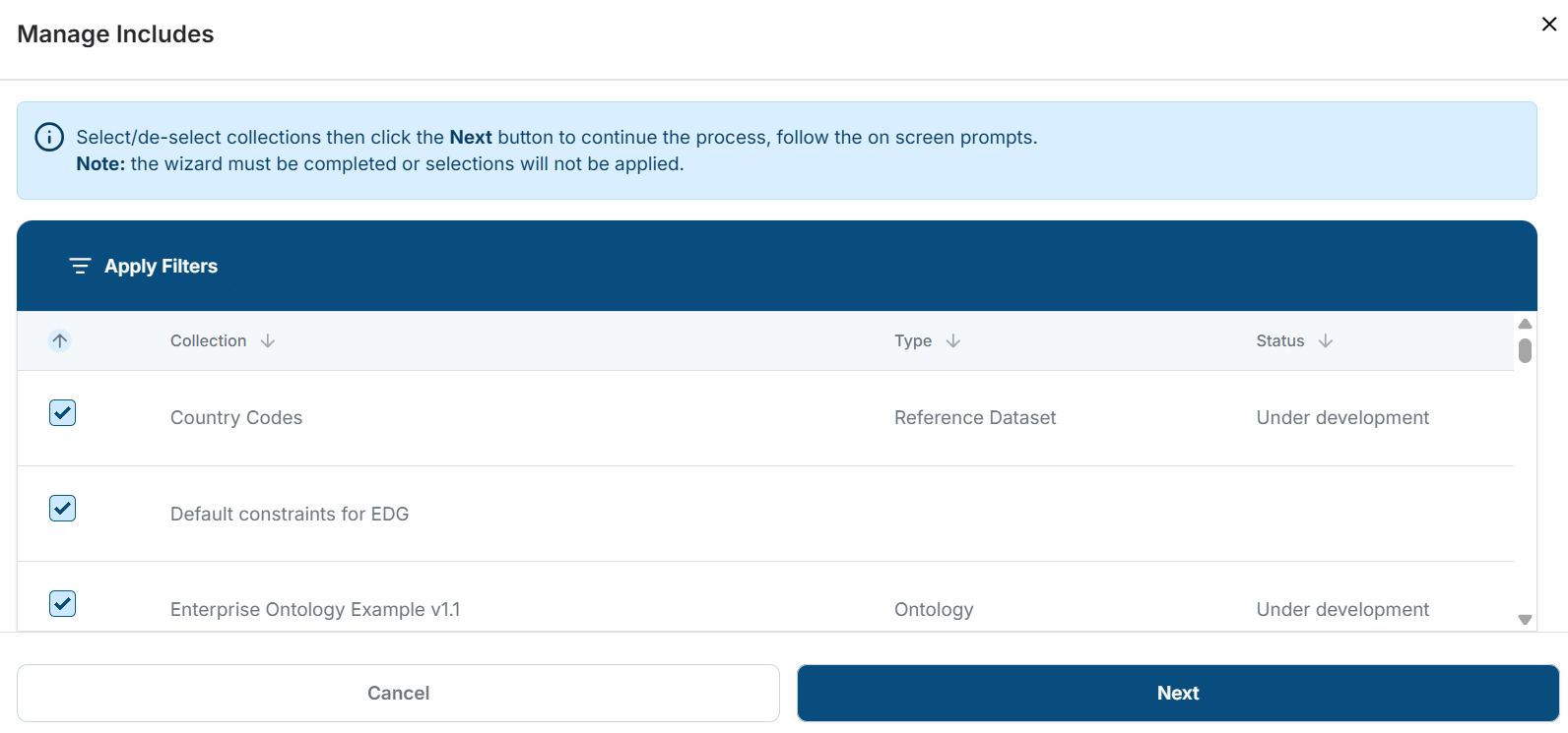 Reference Datasets - Edit Includes