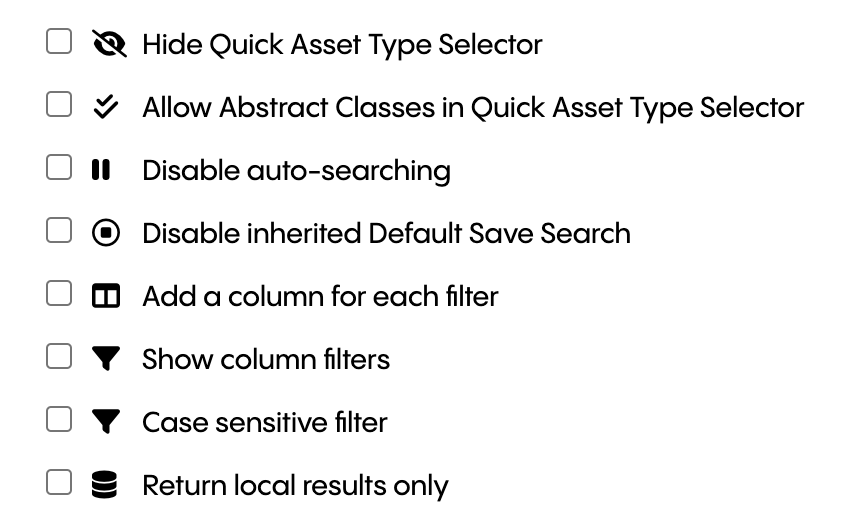 Settings for Search Panel