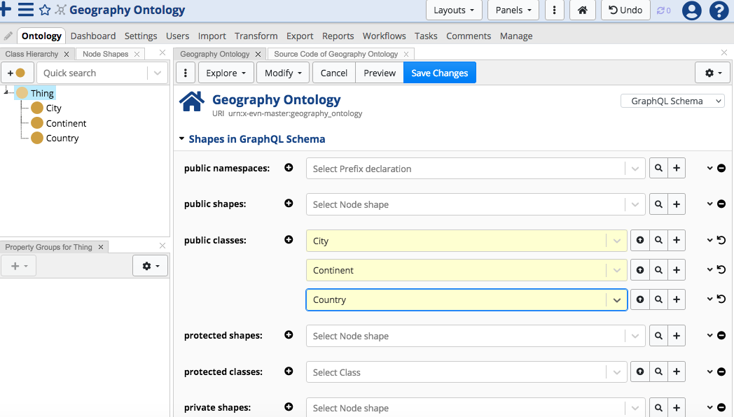 Ontologies GraphQL Schema Settings