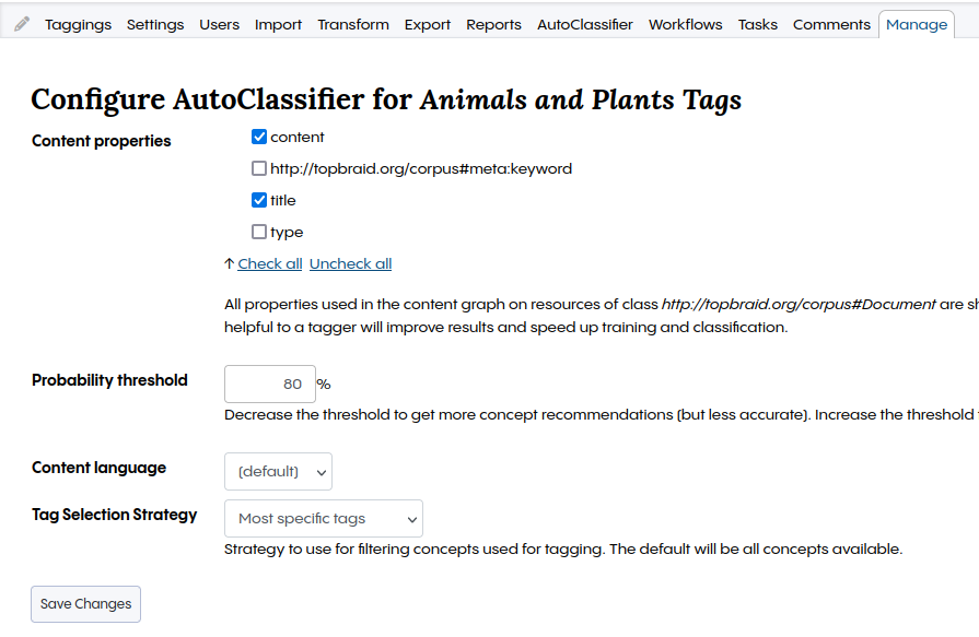 AutoClassifier Configuration