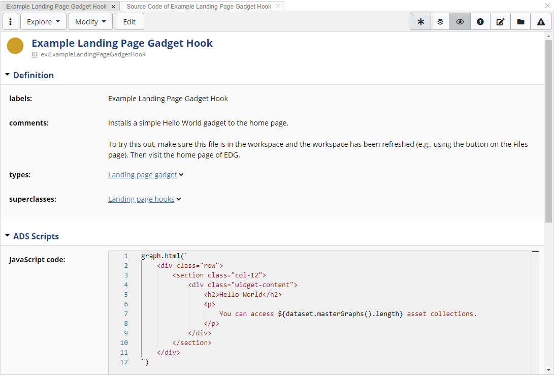 A form showing an example extension written in SWP