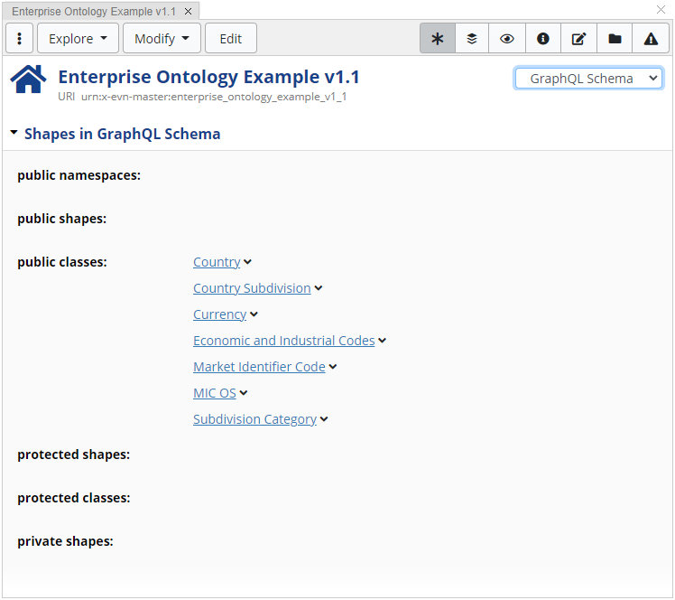 Screenshot of Ontology editor defining the GraphQL schema properties