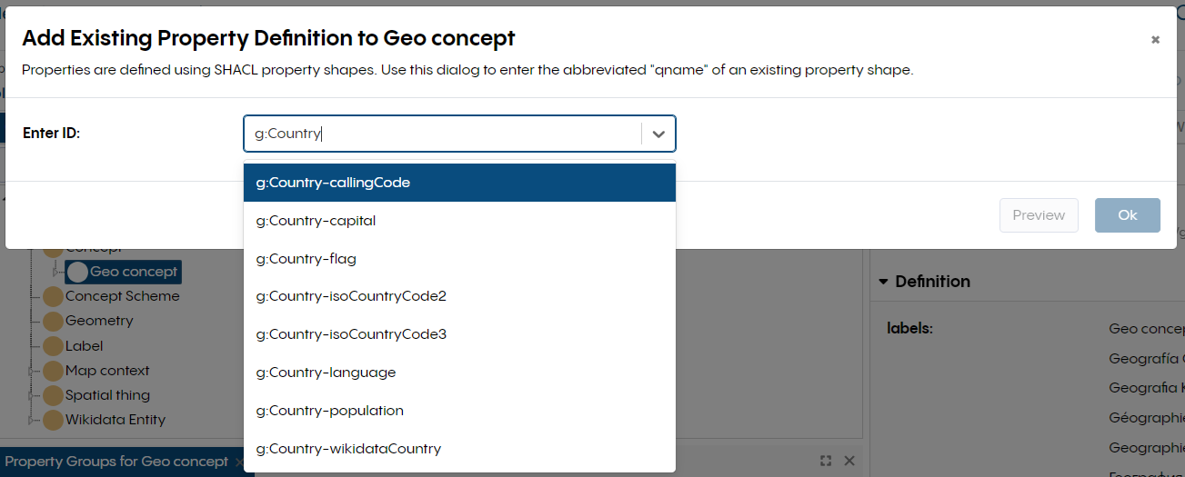 Add Existing Property Definition Dialog