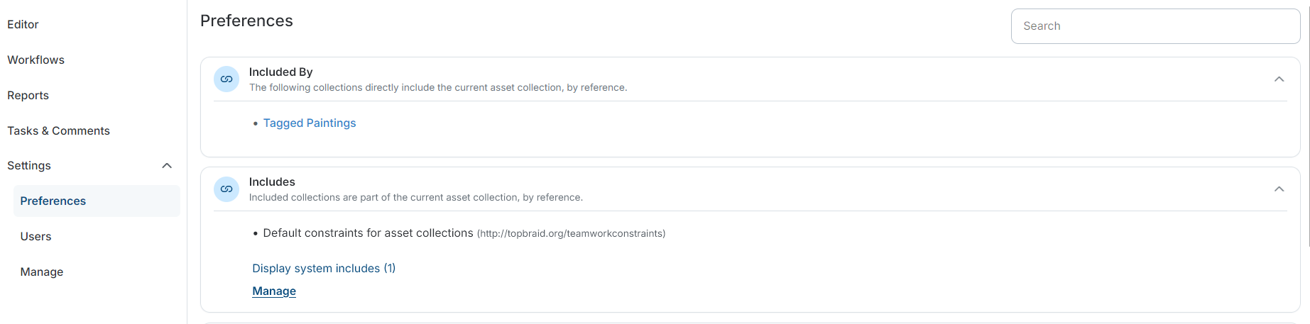 Settings Tab with Includes