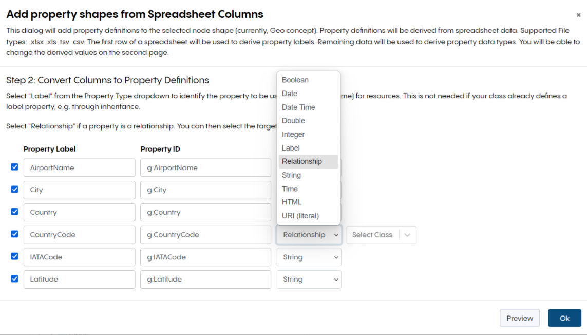 Adding Property Shapes from Spreadsheet Columns Example
