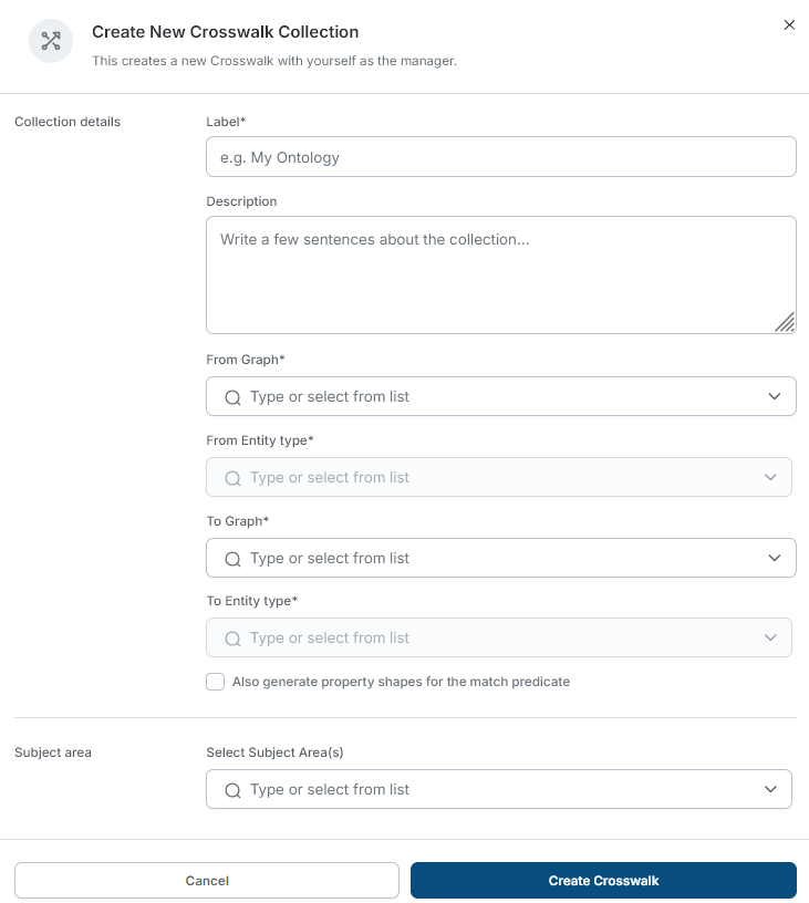Create New Crosswalk Page