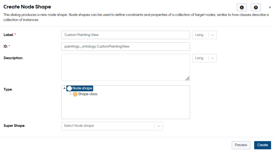 Create Node Shape Dialog