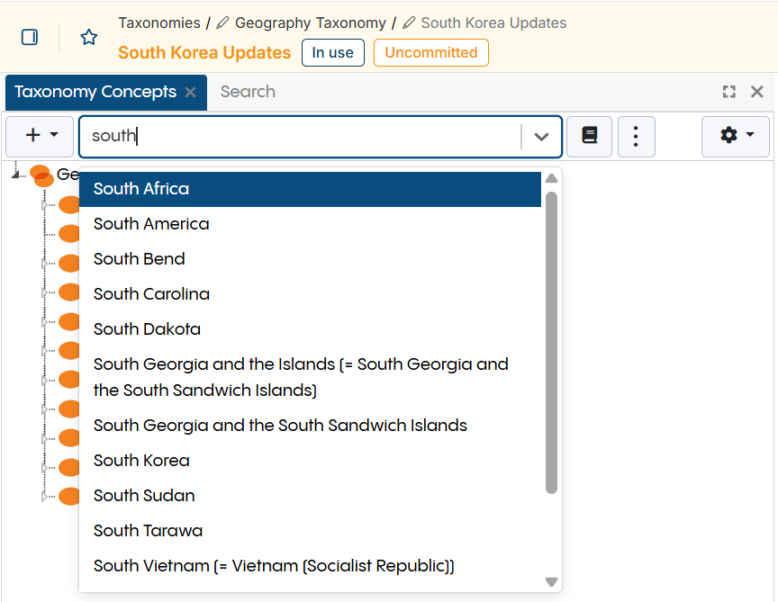 Geography Taxonomy Search Options
