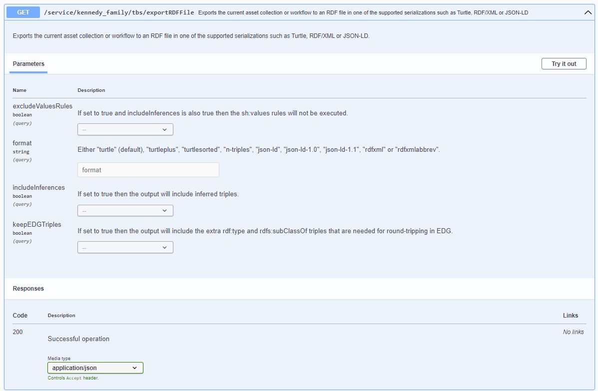 Swagger exportRDFFile TBS Web Service