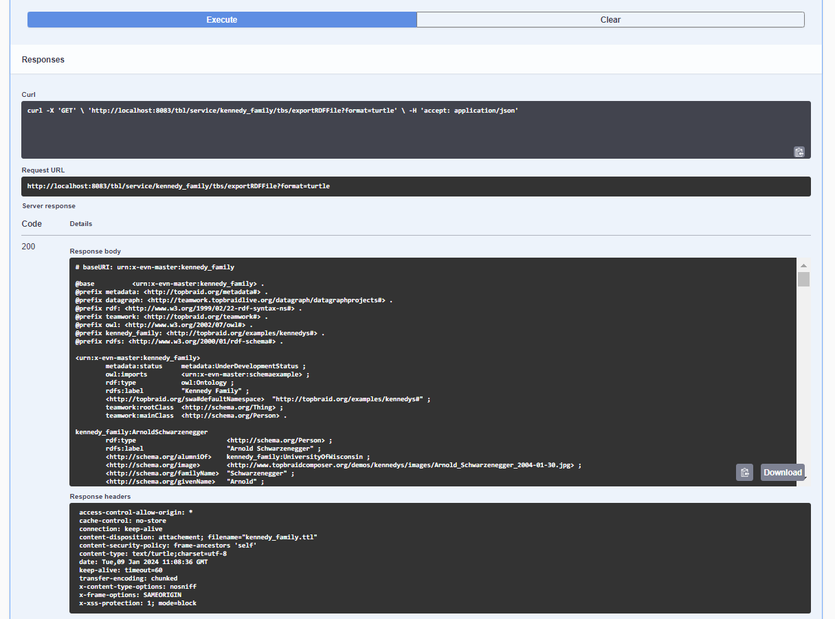 Swagger exportRDFFile TBS Web Service Output