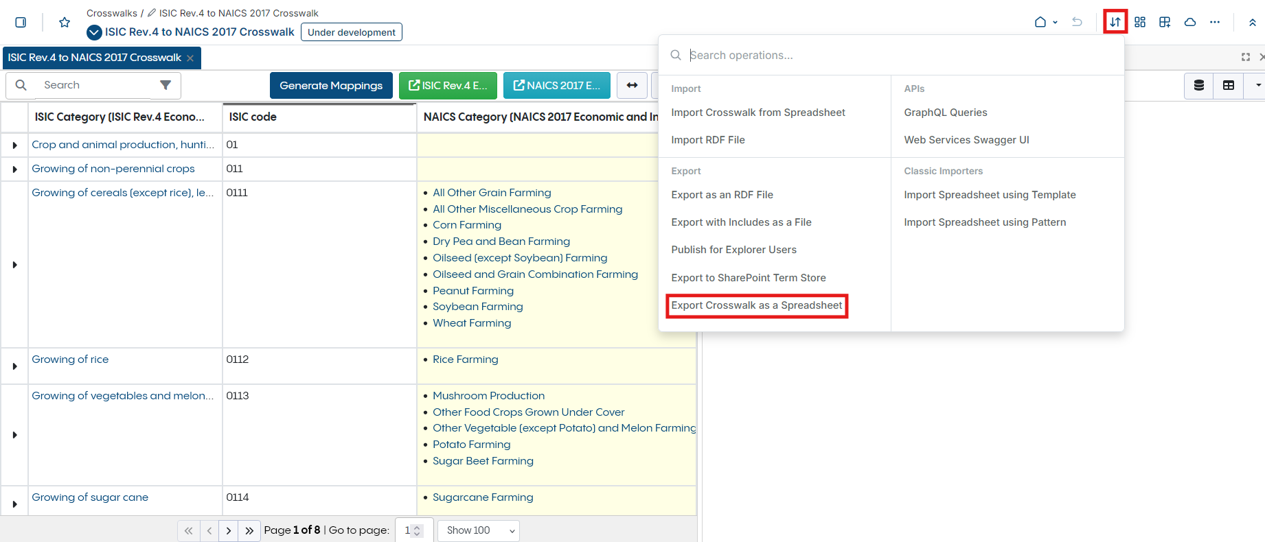 Export Crosswalk as a Spreadsheet Option
