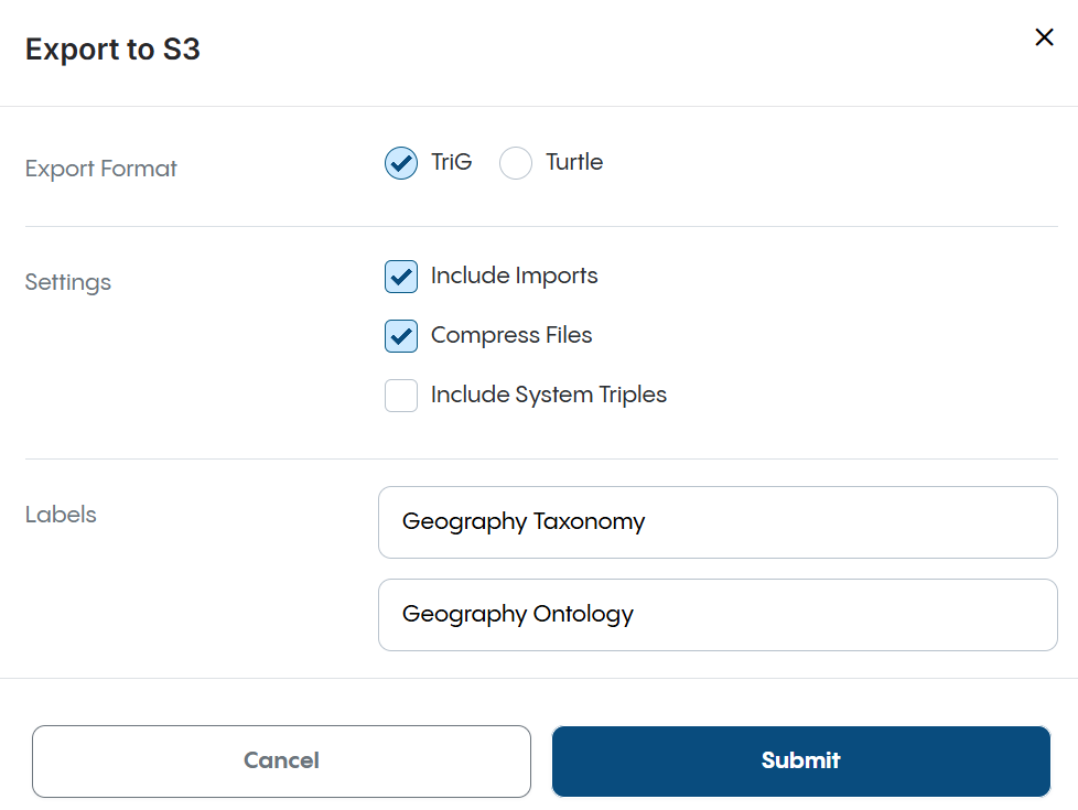 Export to S3 Form