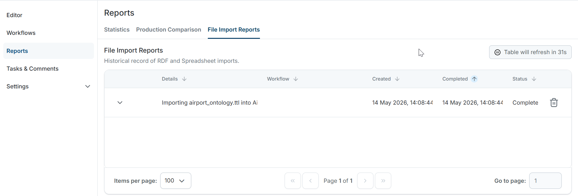 File Import Reports Page