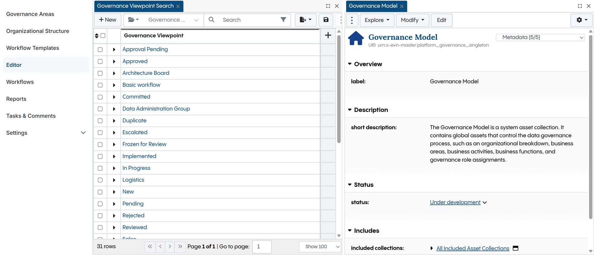 Governance Editor Page