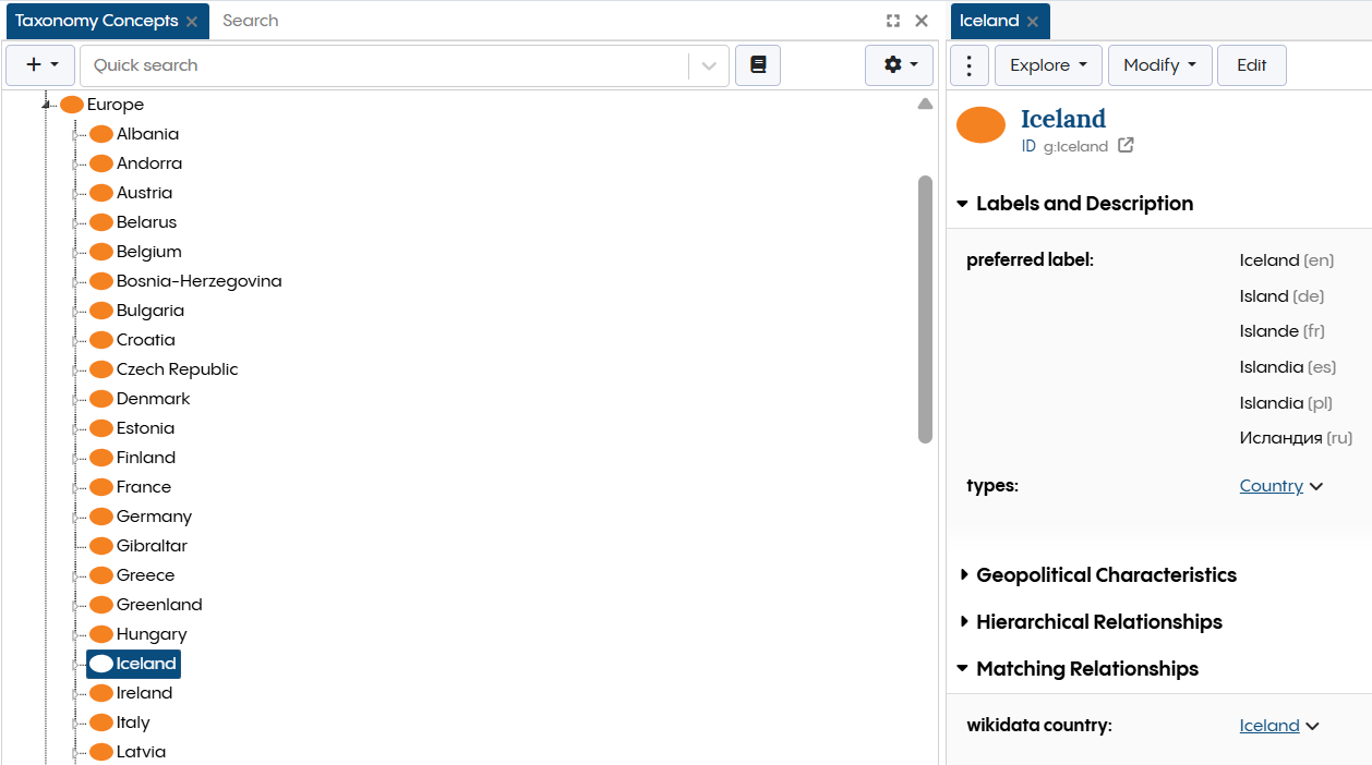 Screenshot showing the link from the local Iceland asset to its Wikidata twin