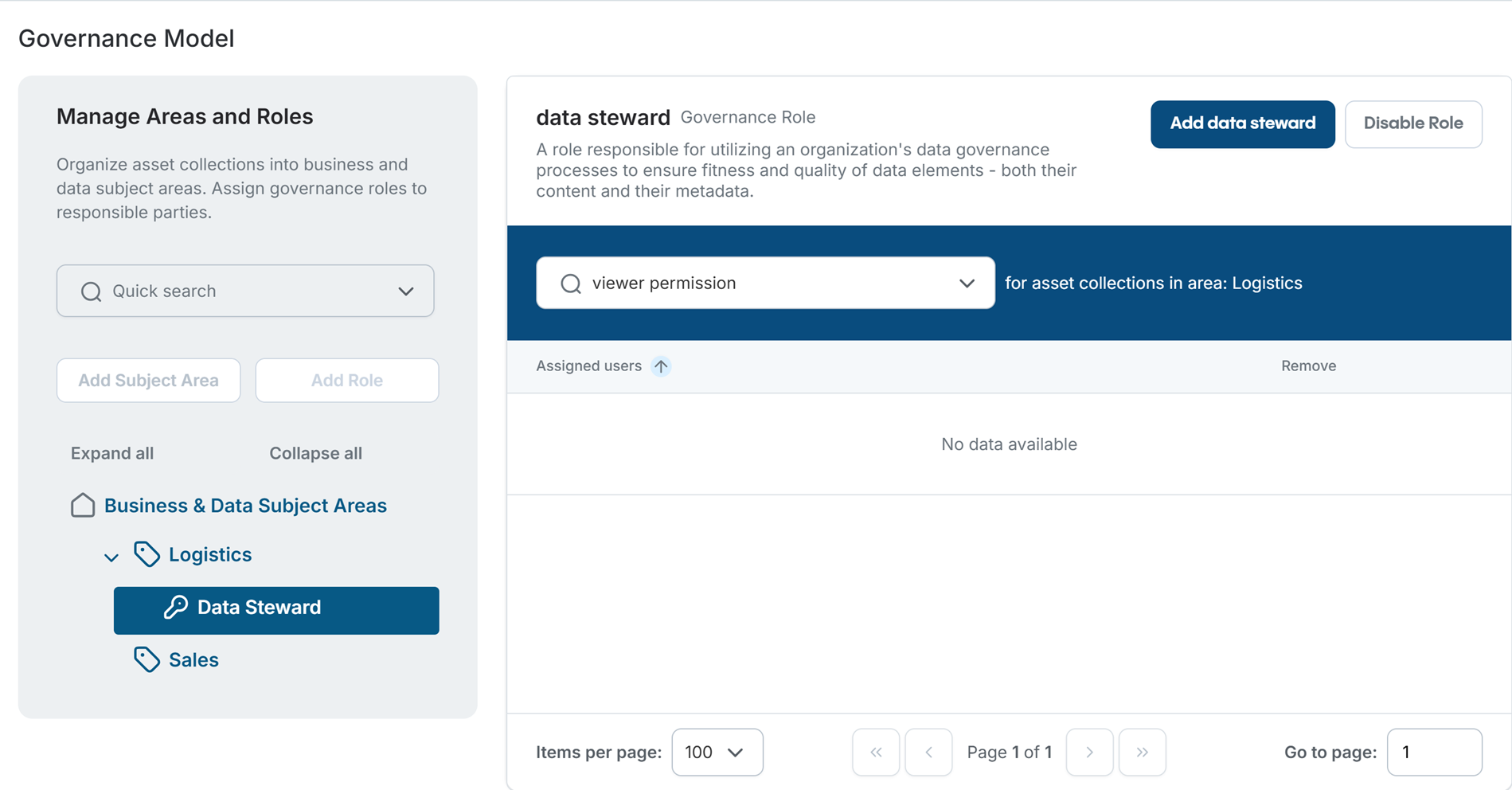 Manage Your Governance Areas and Roles Page