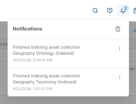 Notifications shown when indexing is complete