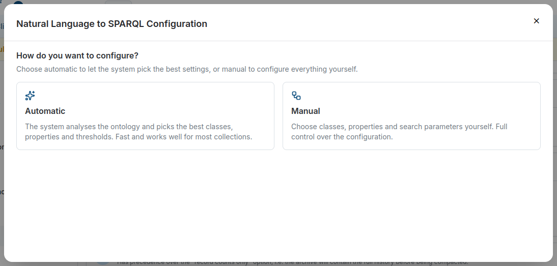 Choice between automatic and manual configuration