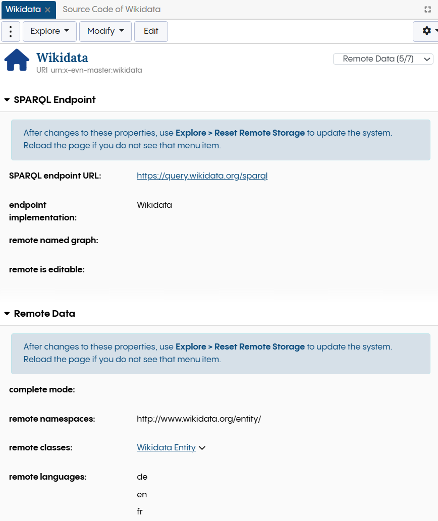 The form to configure the remote data source