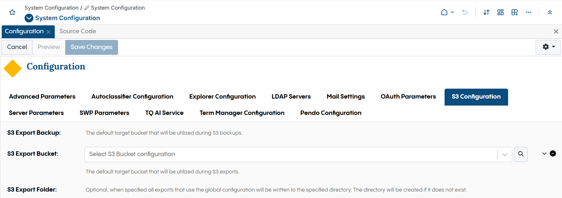 S3 Configuration Parameters Section