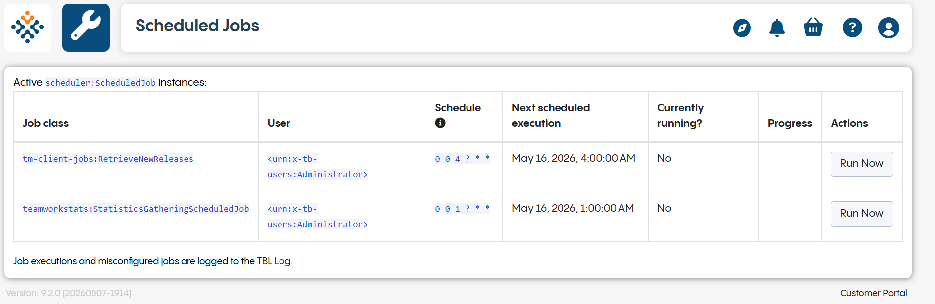 Scheduled Jobs Page