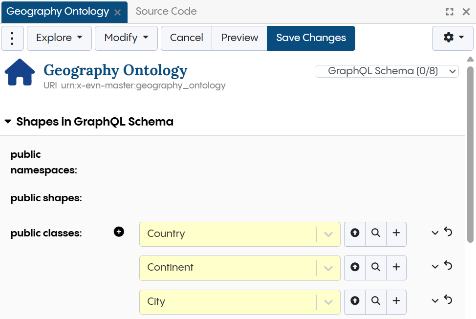 Ontologies GraphQL Schema Settings