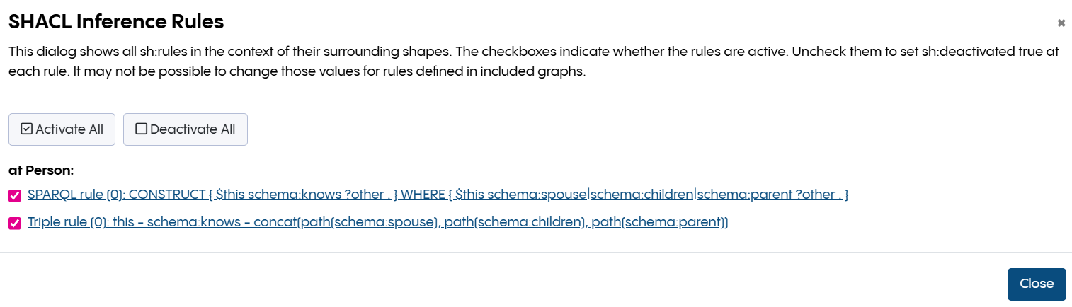 SHACL Inference Rules Dialog